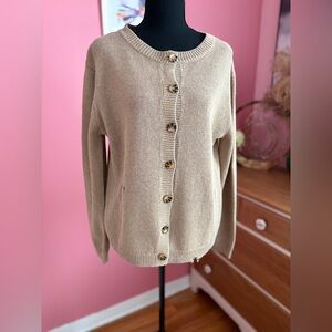 Zara Linen Blend Distressed Knit Button Front Cardigan Sweater. Size Large.